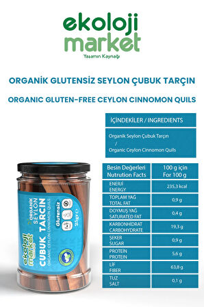 Organik Glutensiz Seylon Çubuk Tarçın 25 Gr x2 / Organic Gluten-Free Ceylon Cinnamon Quils 25 Gr x2