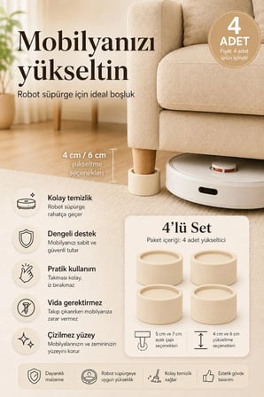 Dekoratif Yuvarlak Mobilya Ayak Yükseltici 4’lü Set – Koltuk, Yatak, Baza ve Masa Yükseltme Aparatı