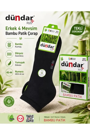 Erkek Bambu Patik Çorap 12’li Paket Siyah 40-44 Dikişsiz 4 Mevsim