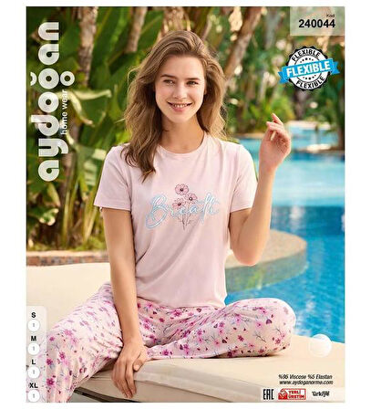 Aydoğan Kadın Pudra Viskon Kısa Kollu Pijama Takımı 240044