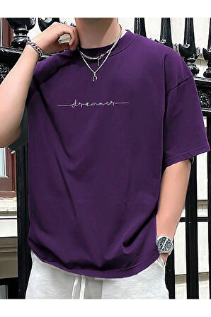 Erkek Beyaz Dreamer Baskılı Oversize T-shirt garalio