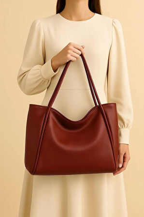 Lüks Büyük Boy Deri Görünümlü Omuz Çantası – Şık & Geniş Hacimli