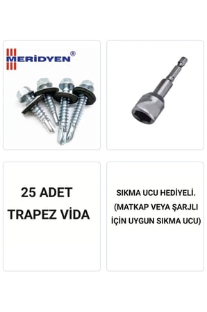 TRAPEZ VİDASI 5,5 X 25 MM. / ÇATI VİDASI / AKILLI SAC VİDASI / ( 50 ADET ) UÇ HEDİYELİ