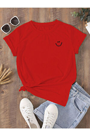 Büyük Beden Özel Üretim Smile Baskılı %100 Pamuk Oversize Yeni Trend Kadın T-shırt