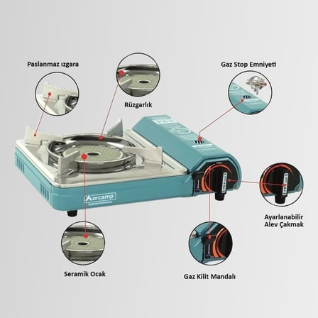 Orcamp Pro Seramik Portatif Kamp Ocağı Mavi CK-508 + 6 Ad 227gr Gaz
