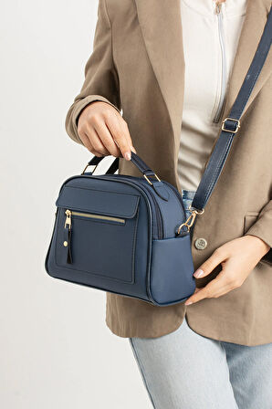 Orijinal Kadın Çapraz Ve Elde Ayarlanabilir Askılı Deri Dokulu Üç Gözlü Büyük Omuz Ve El Çantası