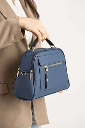 Orijinal Kadın Çapraz Ve Elde Ayarlanabilir Askılı Deri Dokulu Üç Gözlü Büyük Omuz Ve El Çantası