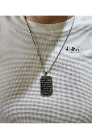 Ayetel Kürsü yazılı büyü ve nazardan koruyucu madalyon gümüş renk