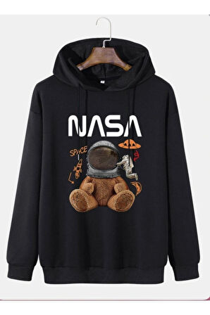 Molly Unisex Siyah Ayıcıklı Nasa Baskılı Sweatshirt