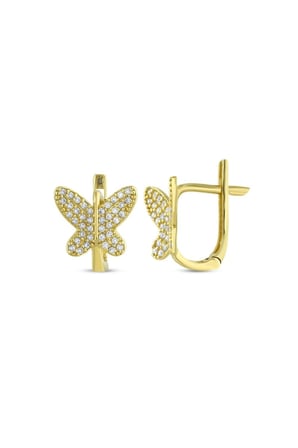Altın Taşlı Kelebek Küpe - 14K