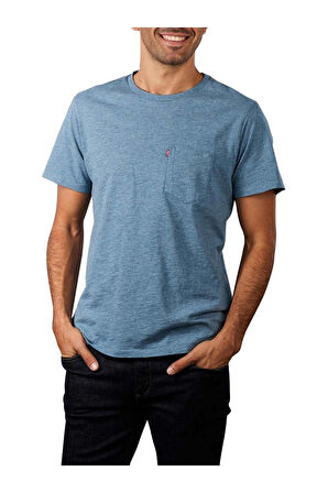 Erkek  Cepli Kısa Kol Indıgo Wash T-shirt /19342-0161