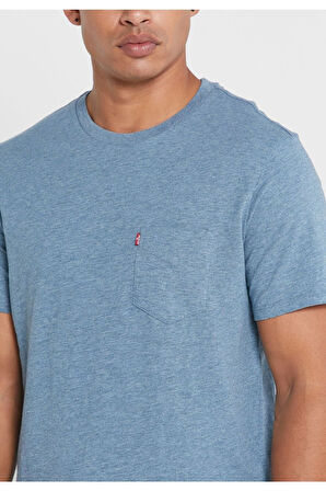 Erkek  Cepli Kısa Kol Indıgo Wash T-shirt /19342-0161