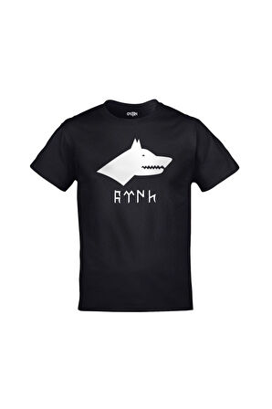 Unisex Siyah Kurt Türk Yazısı Göktürk Alfabesi Baskılı Tshirt