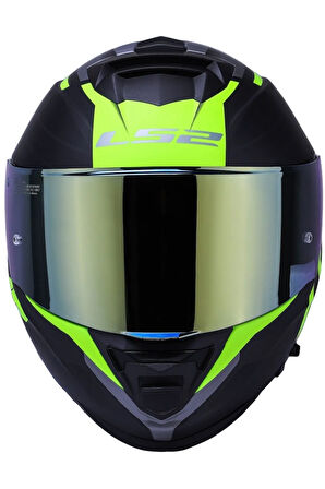 Storm 2 Nerve Neon Sarı  Kapalı Motosiklet Kaskı Gold Camlı