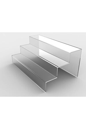 Özel Tasarım Pleksi 3 Katlı Merdiven Stand (ŞEFFAF 30CM) - 1 - Plastik - 30 x 20 - Makyaj - 10