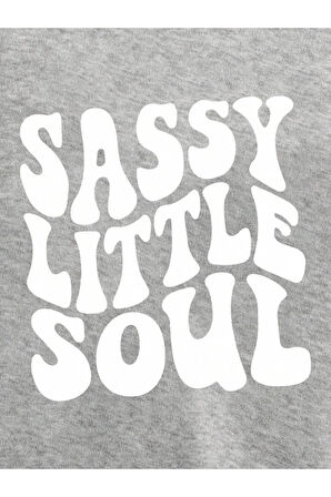 Kız\Erkek Çocuk Gri Little Soul Baskılı Kapşonlu Eşofman Takımı