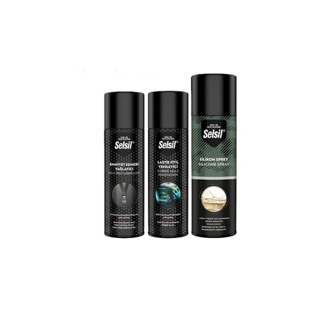 Emniyet Kemeri Yağlayıcı 200ML + Lastik Fitil Yenileyici 200ML + Silikon Sprey 500 ml