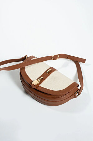 Kilit Aksesuarlı Keten Çanta