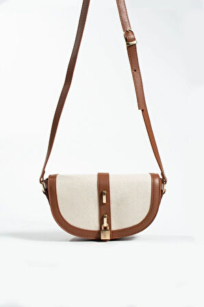 Kilit Aksesuarlı Keten Çanta