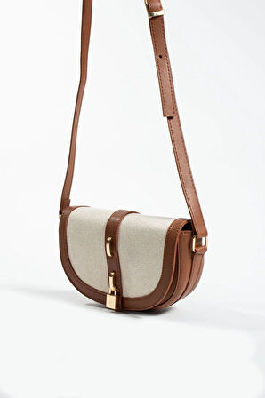 Kilit Aksesuarlı Keten Çanta