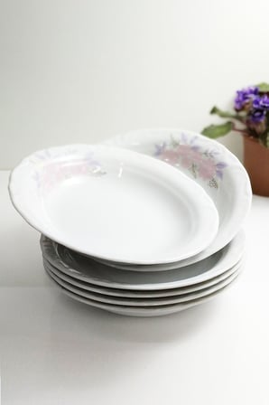 Büyük Boy Müge 6'lı Çiçek Desenli 19 Cm Porselen Çukur Tabak