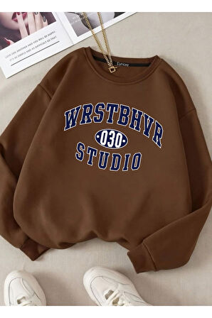 WRSTBHVR 030 STUDİO BASKILI BİSİKLET YAKALI SWEATSHİRT