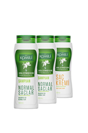 Normal Saçlar Için Zeytinyağlı Temel Bakım Şampuanı 2li Set Saç Kremi - 3 X 500 ml