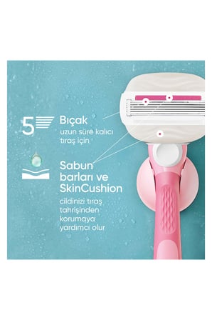 Gilette Venüs Comforglide Sugarberry Miami Kadın 5Bıçaklı Traş Makinesi + 3 Yedek Başlık