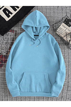 Unisex Siyah Düz Renk Kapüşonlu Sweatshirt