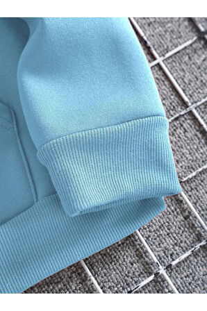 Unisex Siyah Düz Renk Kapüşonlu Sweatshirt