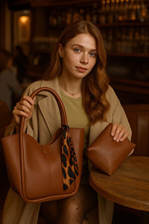 Lüks Fular Detaylı Omuz çantası Makyaj Çantası Hediyeli