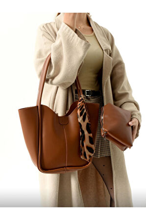 Lüks Fular Detaylı Omuz çantası Makyaj Çantası Hediyeli