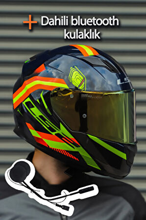 Stream Evo Reflex Mavi Turuncu Kask + Dahili Bluetooth Kulaklık