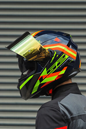 Stream Evo Reflex Mavi Turuncu Kask + Dahili Bluetooth Kulaklık