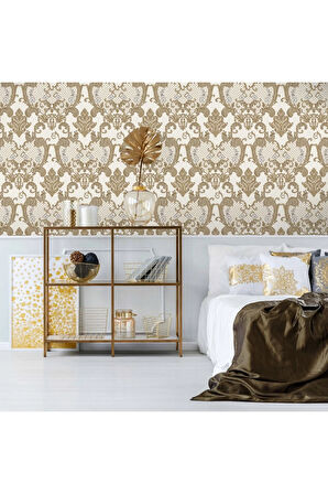 Dante 1411-5 Damask Desen Duvar Kağıdı (koyu Bej)