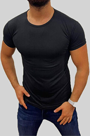 Düz Renk Sade Erkek Tişört Basic Dar Kesim Slimfit