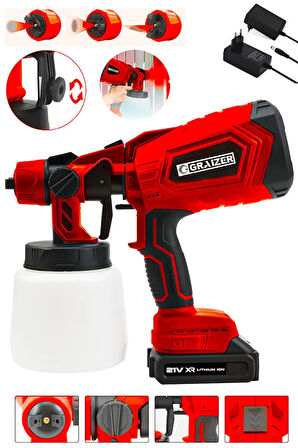 Graizer 21v Çift Akülü 300 Mm Vernik Sprey Boya Püskürtme Makinesi Kırmızı