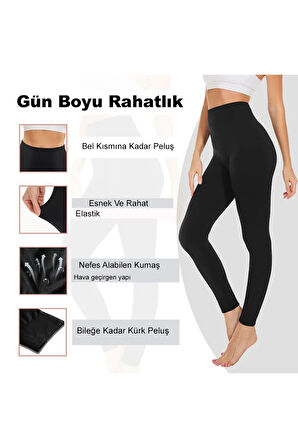 Sıcacık Tutan İçi Peluşlu Siyah Peluş Tayt Toparlayıcı Etkili Peluş Tayt