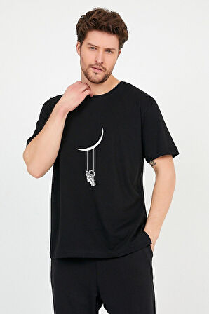 Erkek Big Boss Baskılı Siyah Oversize T-shirt
