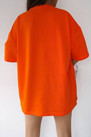 Unisex Zümrüt Yeşili Bisiklet Yaka Pamuk Oversize Boyfriend T-shirt