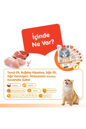 Eklem Sağlığı Destekleyici Kedi Ödül Maması Sığır & Tavuk Kedi Ödül Kreması 5x14gr