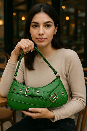 Lüks Zımba Detaylı Baget Omuz Çantası