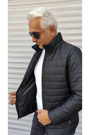 Şişme Yatay Şeritli Bej Rengi Slim Fit Mont