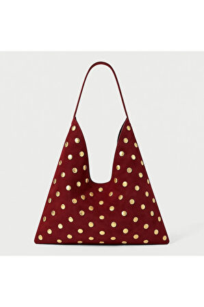 Lüks Suet Deri Gold Taşlı İkonik Üçgen Omuz Çantası