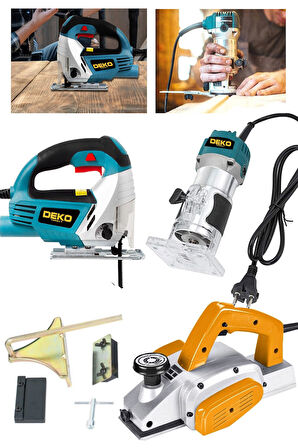 3'lü Usta Seti Freze Formika Kanal Açma + Ahşap Rendeleme Planya Makinesi + Ahşap Kesme Dekupaj