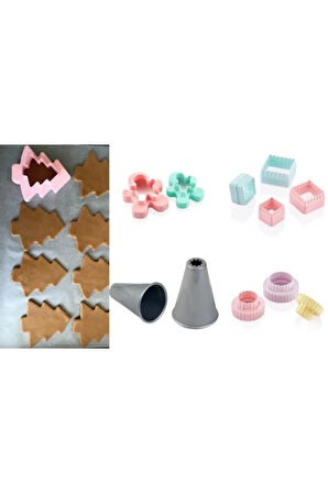 5'li Parti Pasta Seti : Tırtıl Adam Ağaç Kare Yuvarlak Şekilli Kurabiye Kalıbı Seti