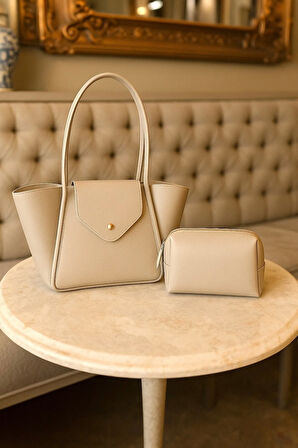 Lüks Kapak Detaylı Makyaj Çanta Hediyeli Omuz Çantası