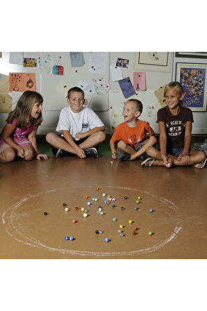 25 Adet Cam Misket -Bilye Rengarenk Özel Kırmızı Tül Kese İçinde Misket Oyuncak-Cam Misket Bilye