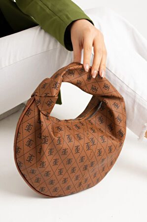 Kadin  Mini Baget Dügüm Detaylı Fermuarlı El Çanta Desenli