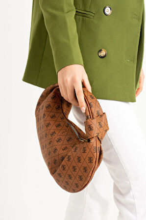 Kadin  Mini Baget Dügüm Detaylı Fermuarlı El Çanta Desenli